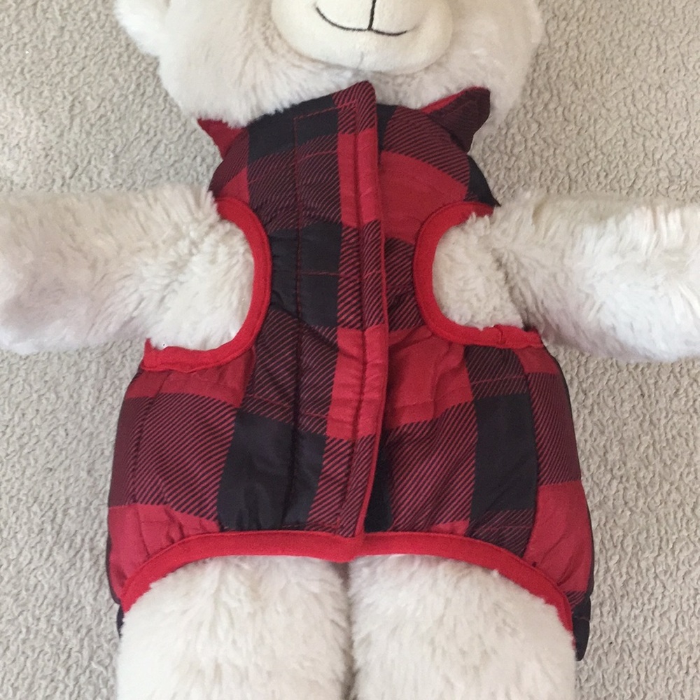 Extra Small Dog or Large Cat Reversible Puffer Vest Red Plaid